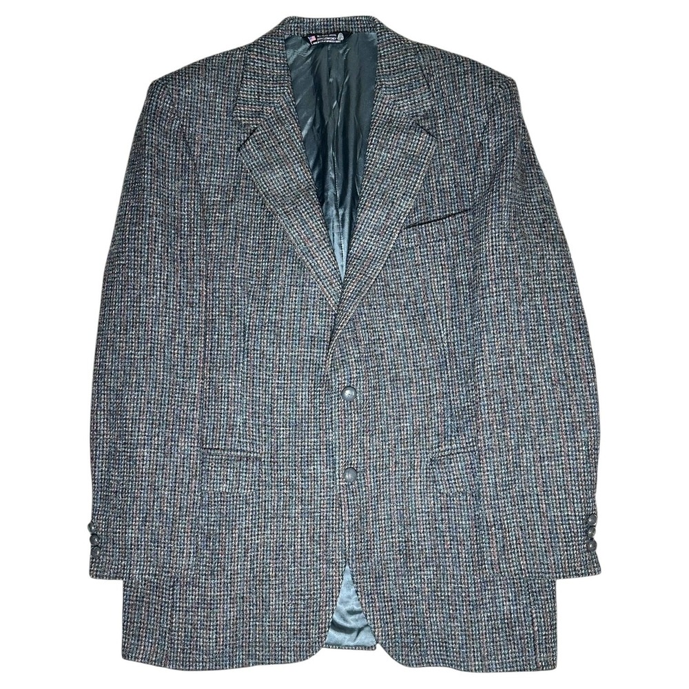 John Alexander Harris Tweed Blazer Mens 44R Gray‎ Blue Wool Sport Coat